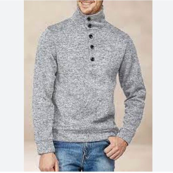 Men's Grey Pullover High Neck Long Sleeve Sweatshirt Casual Sweater, XXL - Picture 1 of 11